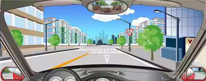 前方路口减速让行线表示要停车让干道车先行。