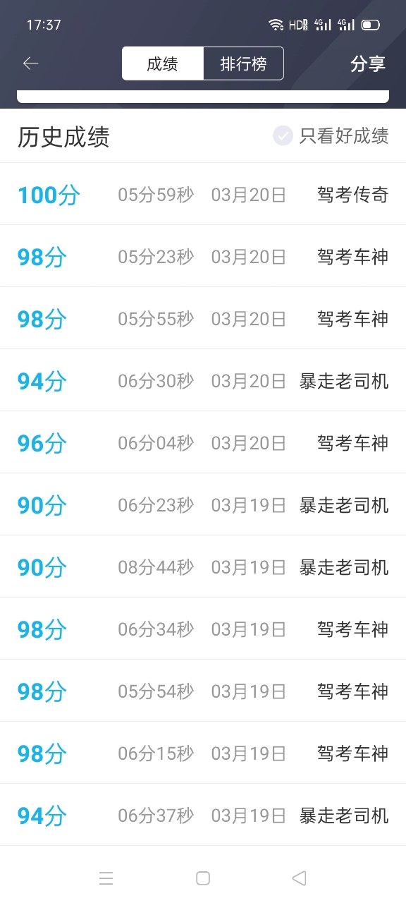 科目四模拟考试这样的成绩